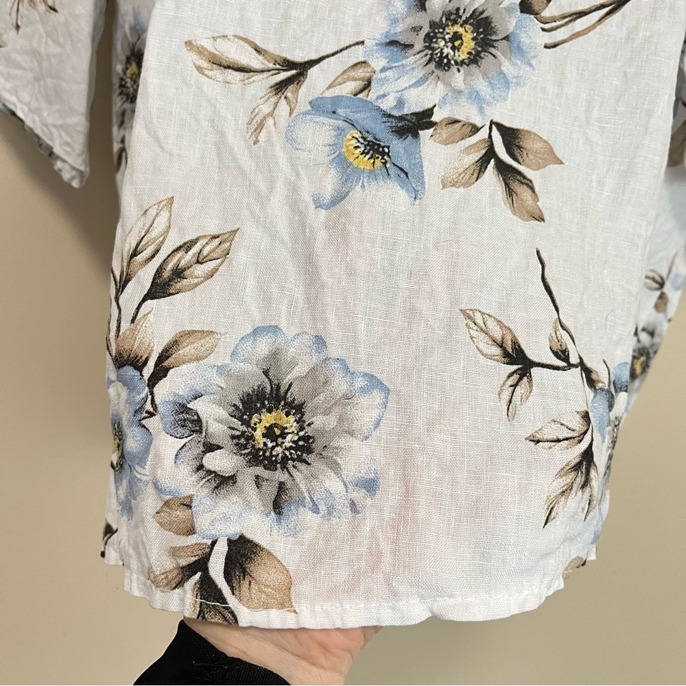 Lungo L’Arno Floral Linen Roll Tab Sleeves Top - Size 1X - Picture 4 of 12
